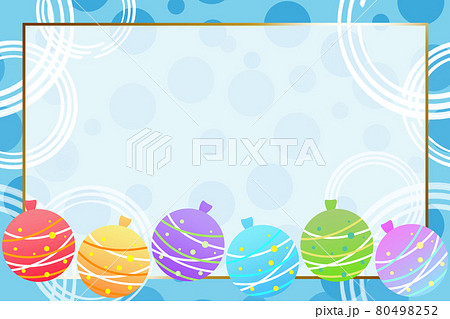 水ヨーヨーの背景 長方形 水玉模様 ゴールド枠のイラスト素材