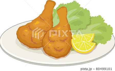 フライドチキン レタス レモン 皿のせのイラスト素材 フライドチキン レタス レモン 皿のせのイラスト素材