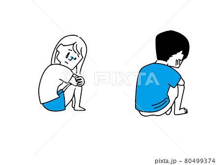 落ち込んでいる男女のセットのイラスト素材