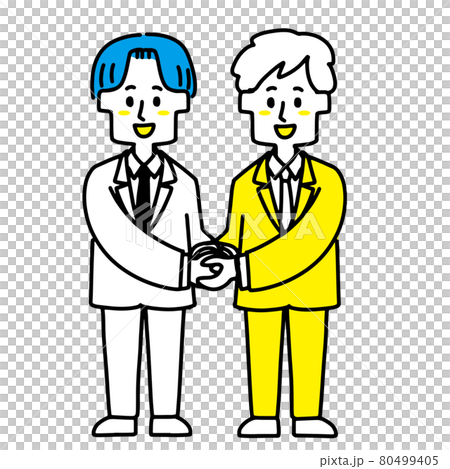 A businessman shaking hands hard with both hands A businessman shaking hands hard with both hands 80499405