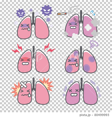 人間の肺のダメージに関する表情セットのイラスト素材