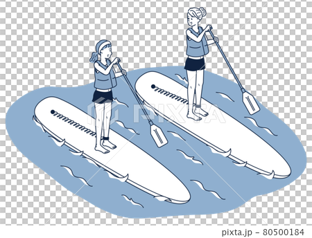 友達と海でSUPを楽しんでいる女性のアイソメトリック 80500184