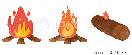 焚火のセットイラスト3点のイラスト素材