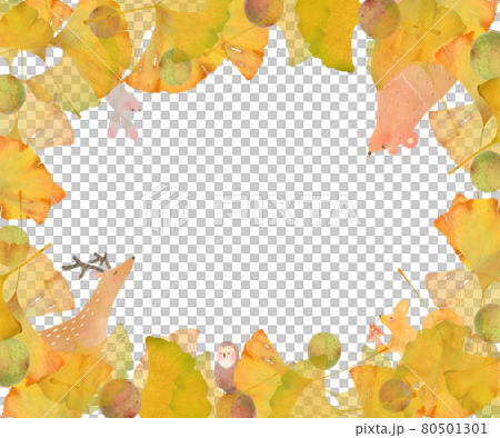 Scandinavian fashionable ginkgo and ginkgo and forest animal white background frame illustration of vector material 80501301