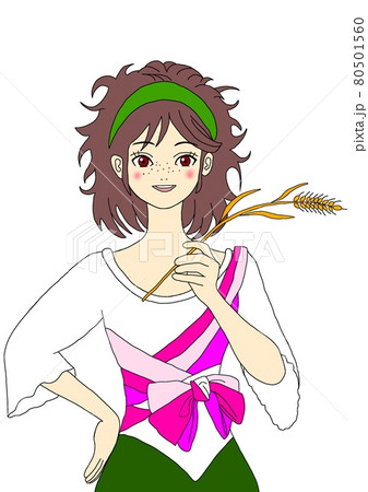 麦の穂を持つソバカスの女性のイラスト素材