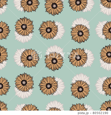 Seamless pattern sunflowers blue background. Beautiful texture with colorful sunflower and leaves. Seamless pattern sunflowers blue background. Beautiful texture with colorful sunflower and leaves. 80502190