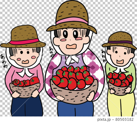 農家　女性　団体　トマト　お母さん　恐怖　焦る 80503182