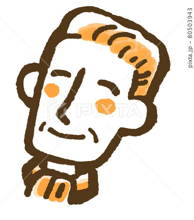 素朴な手描き線画　シニアの男性ニコニコ笑顔 80503943
