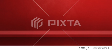 Empty shelf on a red wall. Background template. Horizontal banner Empty shelf on a red wall. Background template. Horizontal banner 80505893