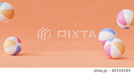 Summer orange banner background with inflatable beach balls, copy space, minimal 3d render Summer orange banner background with inflatable beach balls, copy space, minimal 3d render 80508389