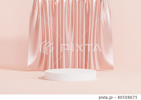 White podium or pedestal for products or advertising on pink background with curtains, 3d render 80508675