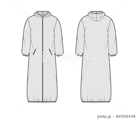 Hooded Padded Shell Coat Jacket Puffer のイラスト素材