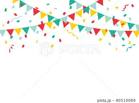 紙吹雪とパーティーフラッグ ガーランド 三角旗 カラフルのイラスト素材