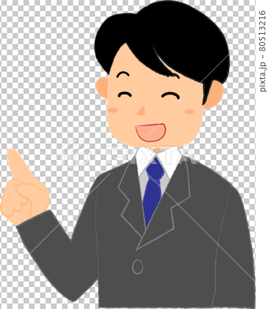 笑顔で指差しするスーツ姿の男性 80513216