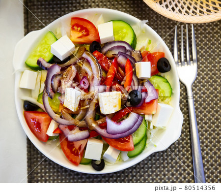Greek vegetable salad with cheese Greek vegetable salad with cheese 80514356