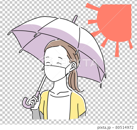 マスクをして日傘を差す女性 80514972