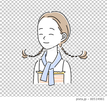 首元を冷やして熱中症対策をする女性 首元を冷やして熱中症対策をする女性 80514981
