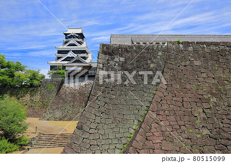 【熊本県】晴天下の熊本城　二様の石垣 80515099