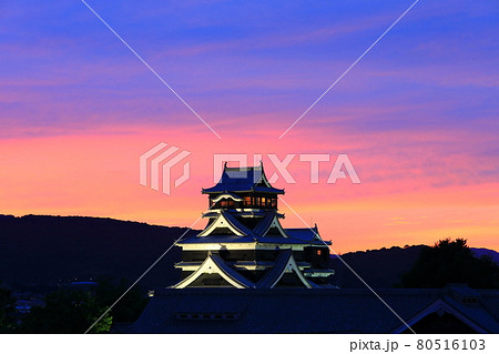 熊本城ライトアップ　茜色の夕景 80516103
