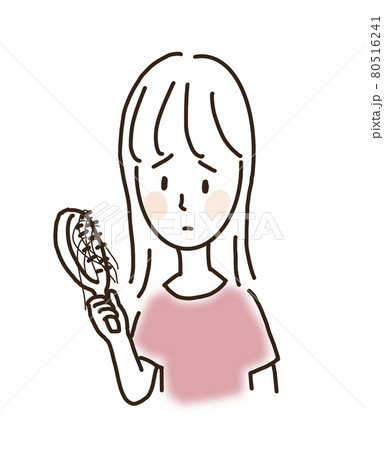 薄毛を気にする女性　ブラシに抜け毛　シンプル 80516241