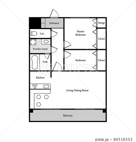 2ldkタイプの部屋の間取り図 サンプル のイラスト素材