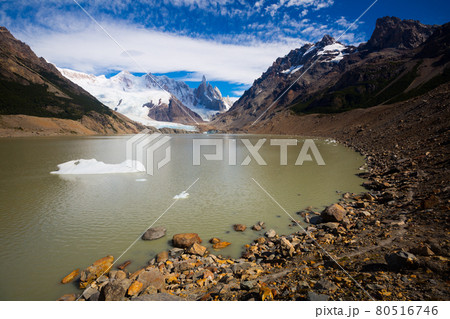 Lake at foot of Fitz Roy, Cerro Torre, Andes, Argentina 80516746
