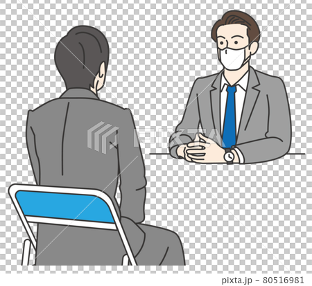 Male affairs officer wearing a mask and conducting an interview 80516981