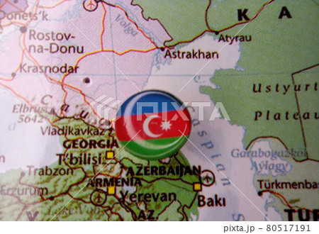 Drawing pin flag of Azerbaijan on the map Drawing pin flag of Azerbaijan on the map 80517191