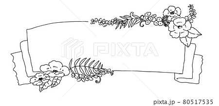 可愛いお花とグリーンのタイトル枠のイラスト素材