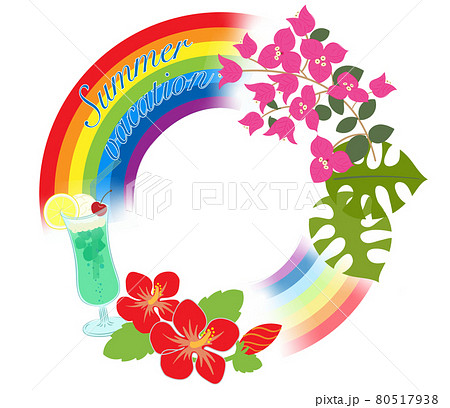 夏の花のフラワーリースのイラスト素材