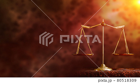 Yellow Brass Balance Scale over Red Dark Blur Background. Justice is for Fairness. If unclear Future like this, it means injustice, unbalance and unfairness in Society. Copy space Concept Yellow Brass Balance Scale over Red Dark Blur Background. Justice is for Fairness. If unclear Future like this, it means injustice, unbalance and unfairness in Society. Copy space Concept 80518309