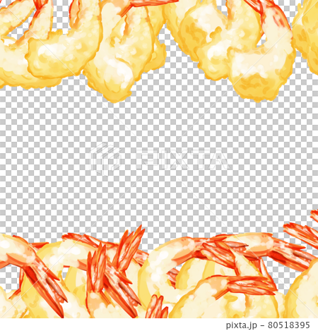 Watercolor hand-painted shrimp tempura illustration square top and bottom frame 80518395