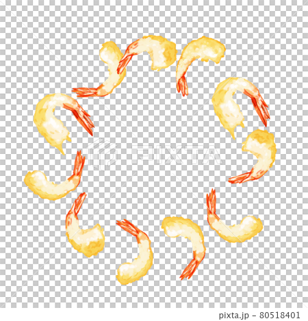 Watercolor hand-painted shrimp tempura illustration circle frame 80518401