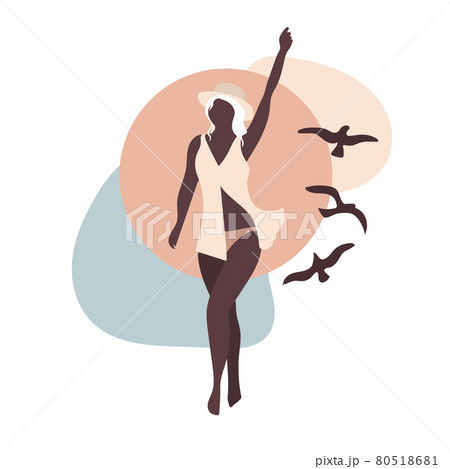 Woman and sea and birds - abstraction in beige Vector minimalistic artwork 80518681