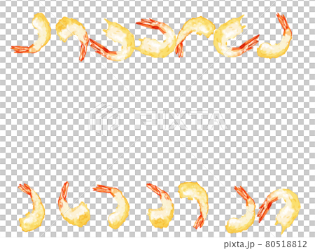 Watercolor hand-painted shrimp tempura illustration rectangular top and bottom frame 80518812