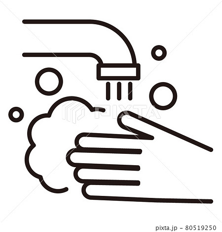 コロナウイルス予防 手洗いのシンプルな細線アイコン 白背景のイラスト素材