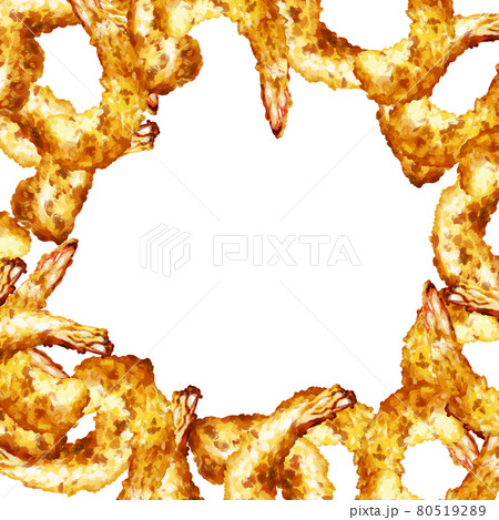 水彩手描きの海老フライイラスト正方形囲みフレームのイラスト素材