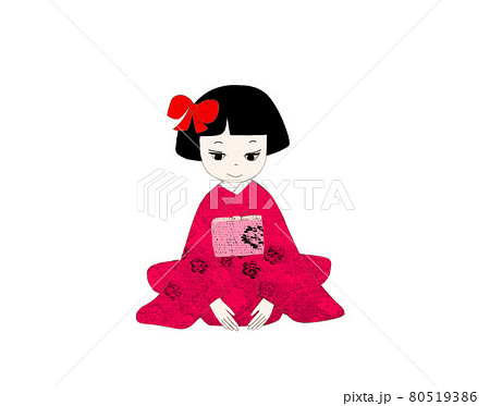 着物姿の女の子な挨拶のイラスト素材