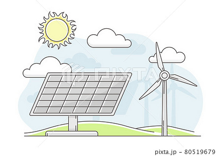 Energy Source with Solar Panel and Windのイラスト素材 [80519679 