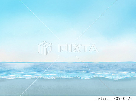 朝の青空と海と砂浜の背景素材のイラスト素材