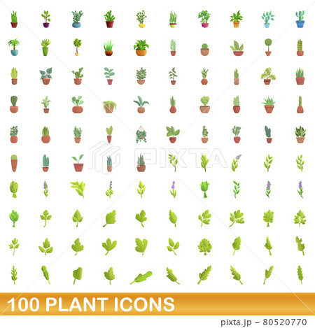 100 plant icons set, cartoon style 80520770