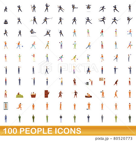 100 people icons set, cartoon style 80520773