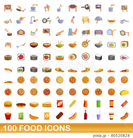 100 food icons set, cartoon style 80520828