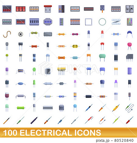 100 electrical icons set, cartoon style 80520840