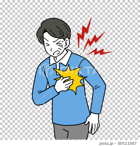 動脈硬化で心臓に激痛がはしったミドル男性のイラスト 80521087