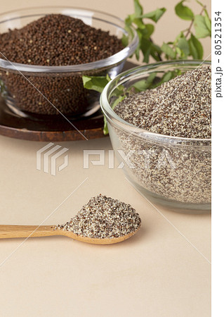 perilla seed and powder in glass bowl perilla seed and powder in glass bowl 80521354