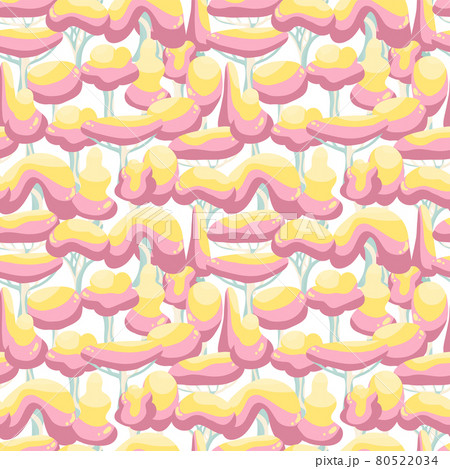 Seamless pattern of multicolored trees, similar to colored candies, crown of layers, computer game trees. 80522034