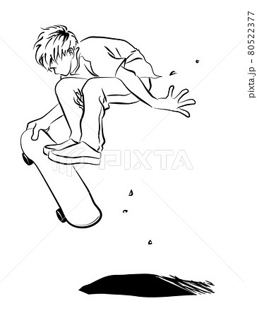 ヘルメットなし スケートボード ジャンプ トリックのイラスト素材