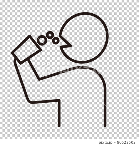 Coronavirus prevention / simple thin line icon for gargling person / white background 80522502