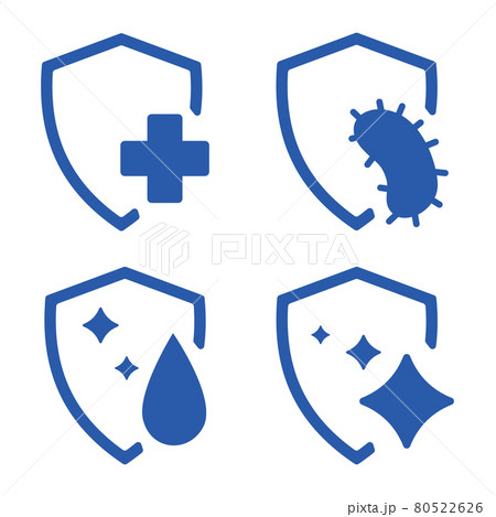 Immune guard. Healthy bacteria, virus protection. Stop virus. Antibacterial protection or immune system icon. Hygienic medical blue shield protecting from germs. Antiviral concept. Vector 80522626